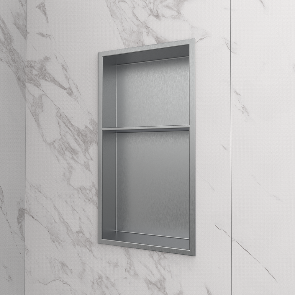 stainless steel shower niche with 2 levels