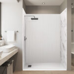 waves texture shower kit with white sand shower base